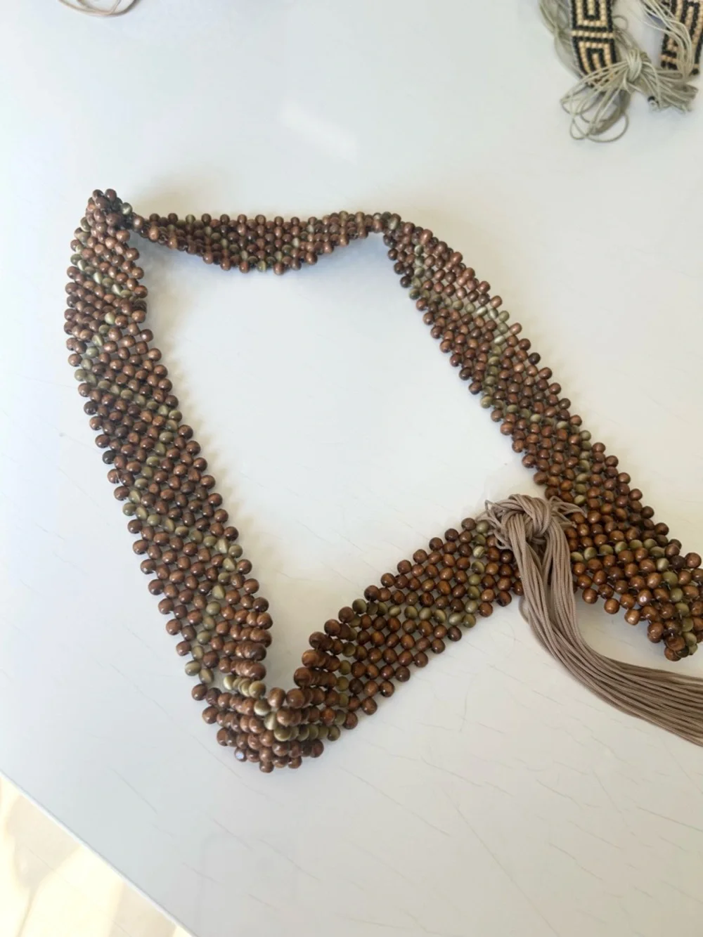Vintage Boho Brown Beaded Tie Tassel Belt Festival Coachella